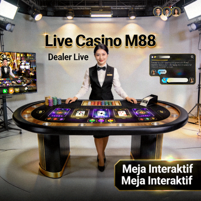 Antarmuka permainan Live Casino M88 dengan dealer langsung dan meja interaktif